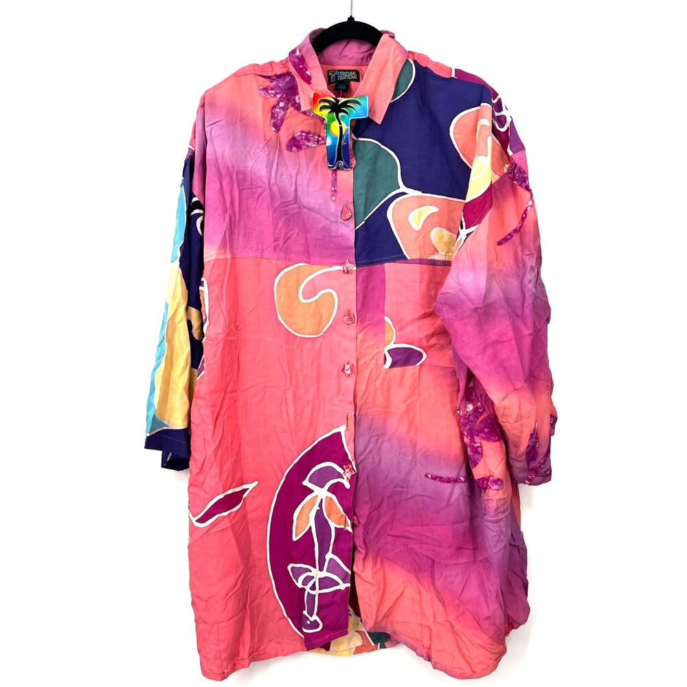 NWT Tropical Tantrum 2X Womens Top SHirt Button Up Down Tunic Hawaiian Cover-up
